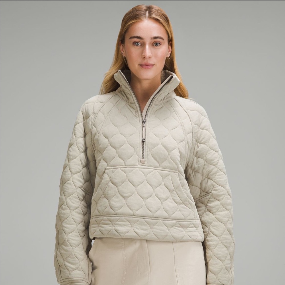 NWT Scuba Oversized Quilted Half Zip in Riverstone
